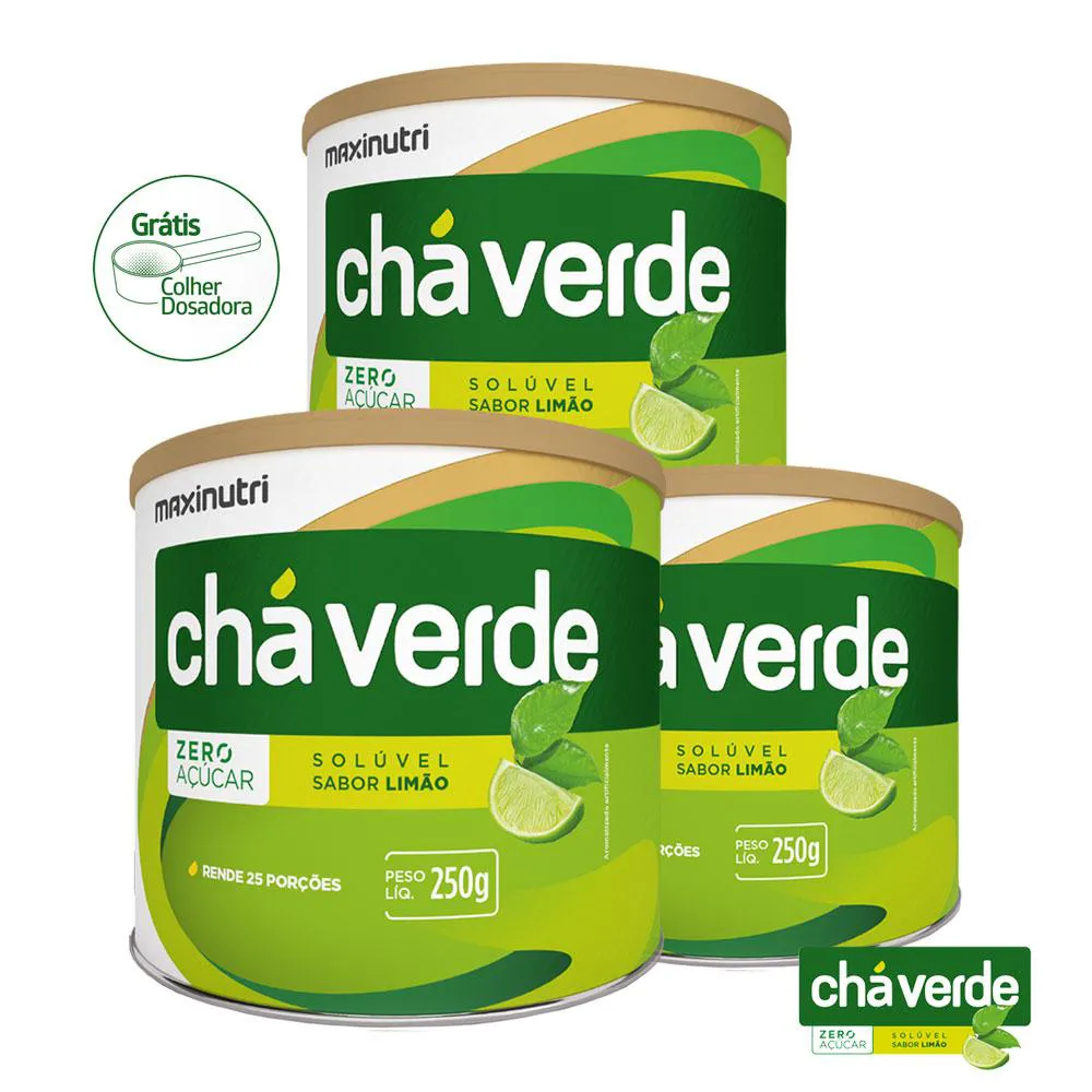 KIT 3 CHá VERDE SOLúVEL ZERO AçUCAR SABOR LIMãO LATA 250G MAXINUTRI
