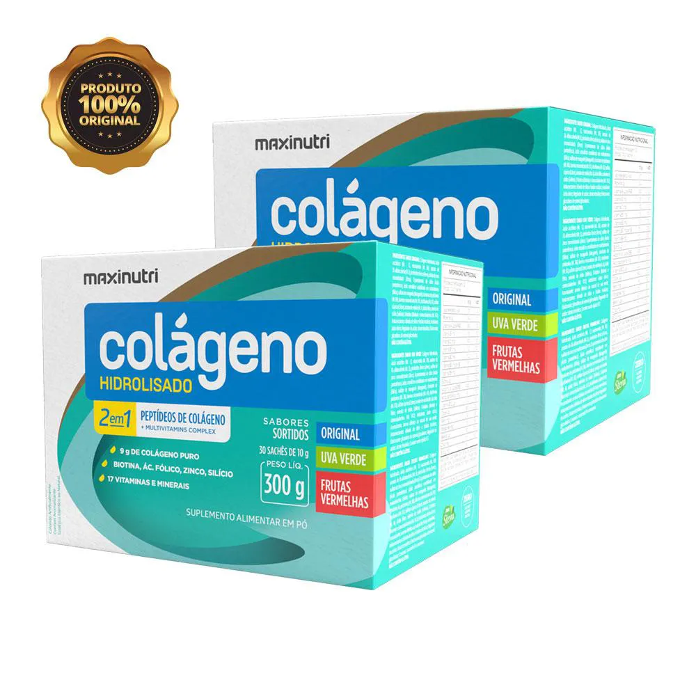 KIT 2 COLáGENO HIDROLISADO 30 SACHES SABORES SORTIDOS MAXINUTRI