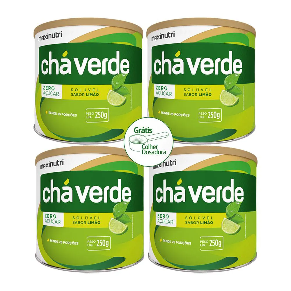 KIT 4 CHá VERDE SOLúVEL ZERO AçUCAR SABOR LIMãO LATA 250G MAXINUTRI
