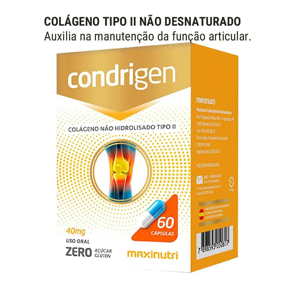 CONDRIGEN COLáGENO NãO HIDROLISADO TIPO 2 MAXINUTRI 60 CáPSULAS