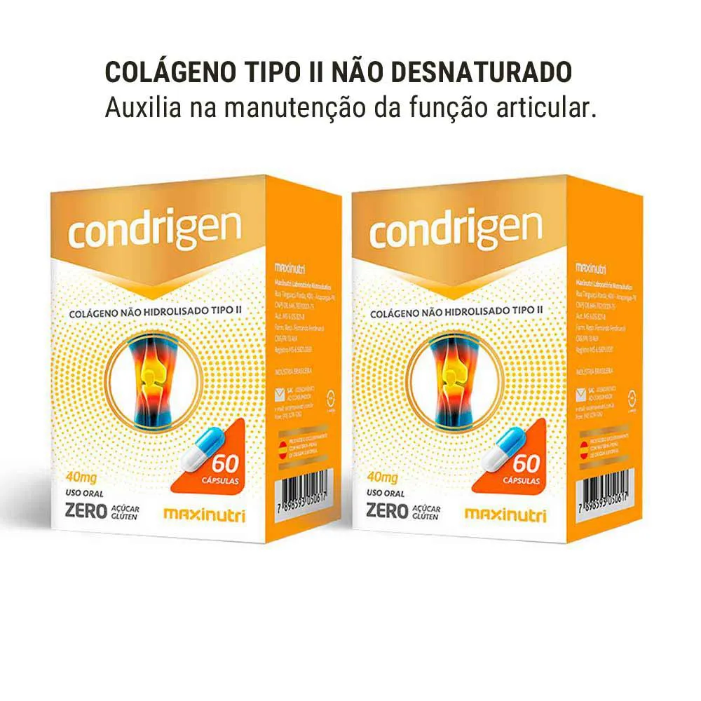 KIT 2 CONDRIGEN COLáGENO NãO HIDROLISADO TIPO 2 MAXINUTRI 60 CáPSULAS