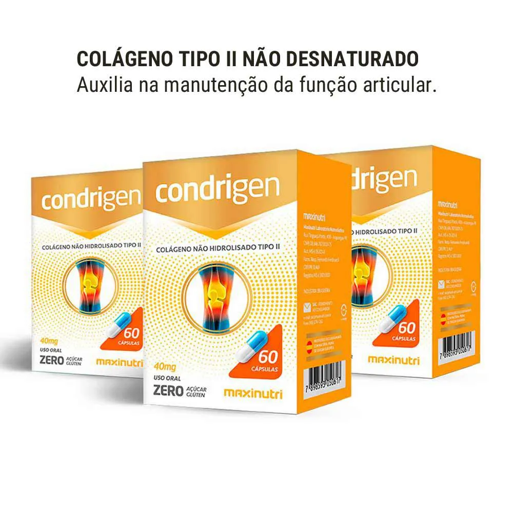 KIT 3 CONDRIGEN COLáGENO NãO HIDROLISADO TIPO 2 MAXINUTRI 60 CáPSULAS