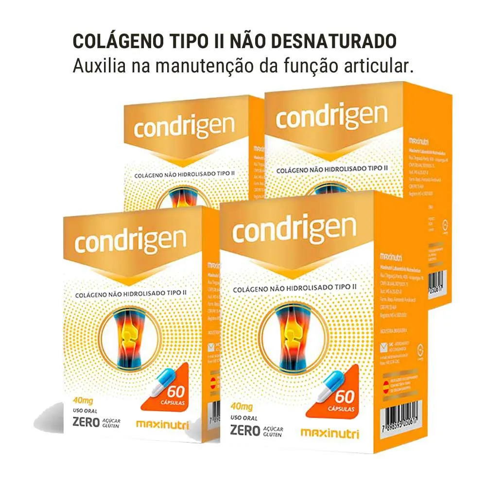 KIT 4 CONDRIGEN COLáGENO NãO HIDROLISADO TIPO 2 MAXINUTRI 60 CáPSULAS