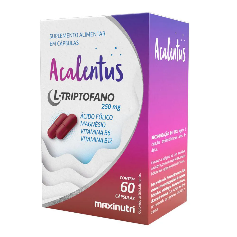 ACALENTUS L-TRIPTOFANO ÁCIDO FóLICO MAGNéSIO VITAMINA B6 E B12 MAXINUTRI 60 CáPS