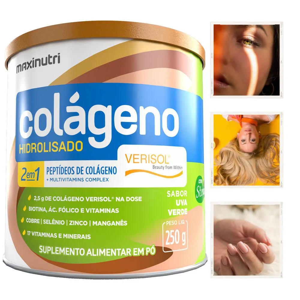 COLáGENO HIDROLISADO VERISOL + VITAMINAS E MINERAIS MAXINUTRI 250G UVA VERDE