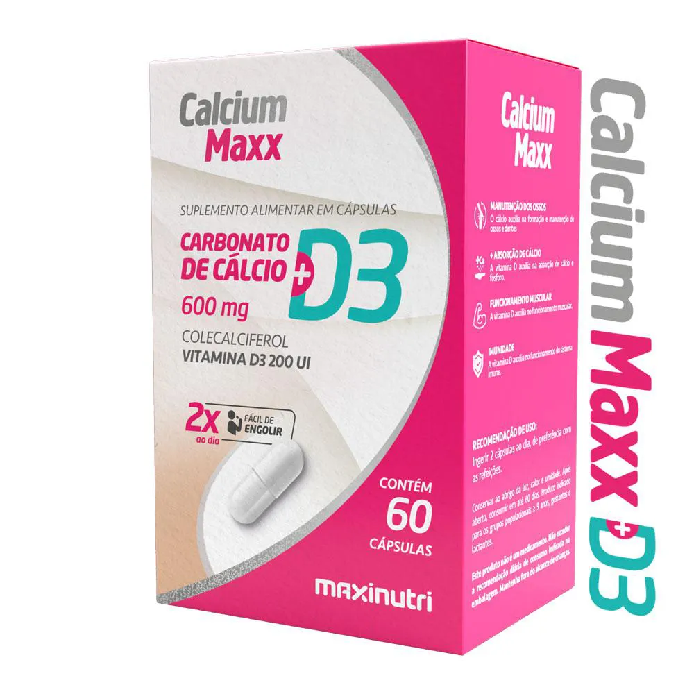 CALCIUM MAXX D3 CáLCIO + VITAMINA D 600MG MAXINUTRI 60 CáPSULAS