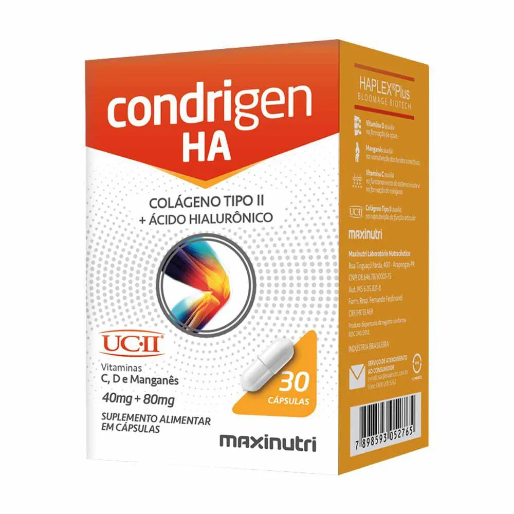 CONDRIGEN H.A. COLáGENO TIPO 2 COM ÁCIDO HIALURôNICO 30 CAPS MAXINUTRI