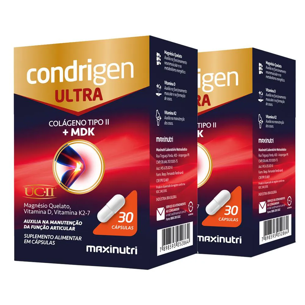 KIT 2 CONDRIGEN ULTRA COLáGENO TIPO 2 COM MDK UCII 30 CáPSULAS MAXINUTRI