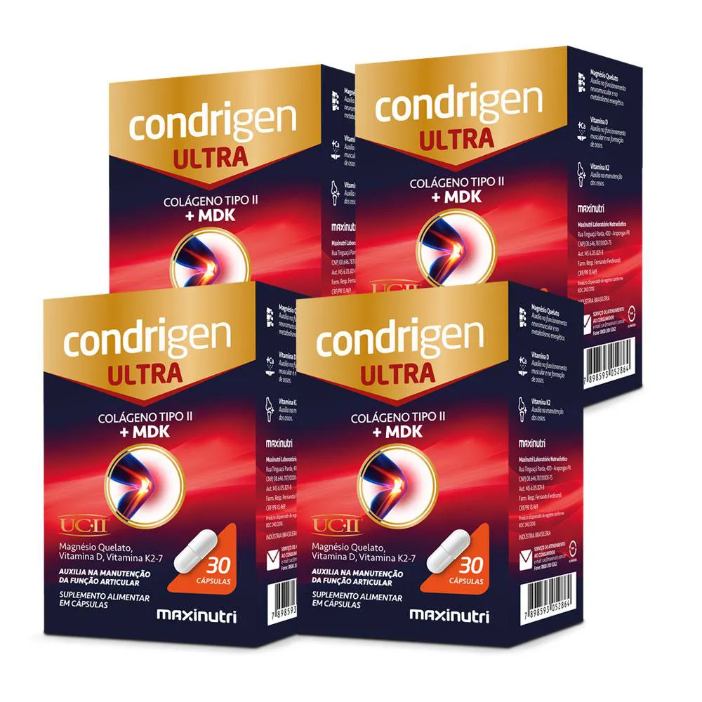 KIT 4 CONDRIGEN ULTRA COLáGENO TIPO 2 COM MDK UCII 30 CáPSULAS MAXINUTRI