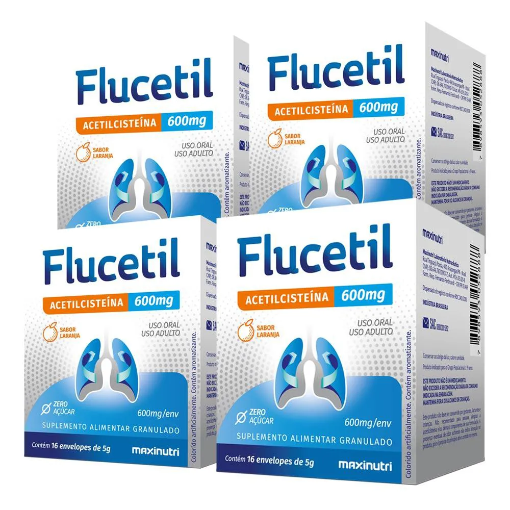 KIT 4 FLUCETIL SUPLEMENTO ALIMENTAR GRANULADO SABOR LARANJA 16X5G MAXINUTRI