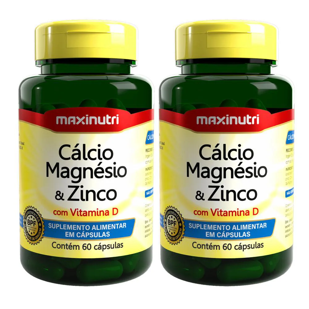 KIT 2 CALCIO MAGNéSIO E ZINCO COM VITAMINA D 60 CáPSULAS MAXINUTRI