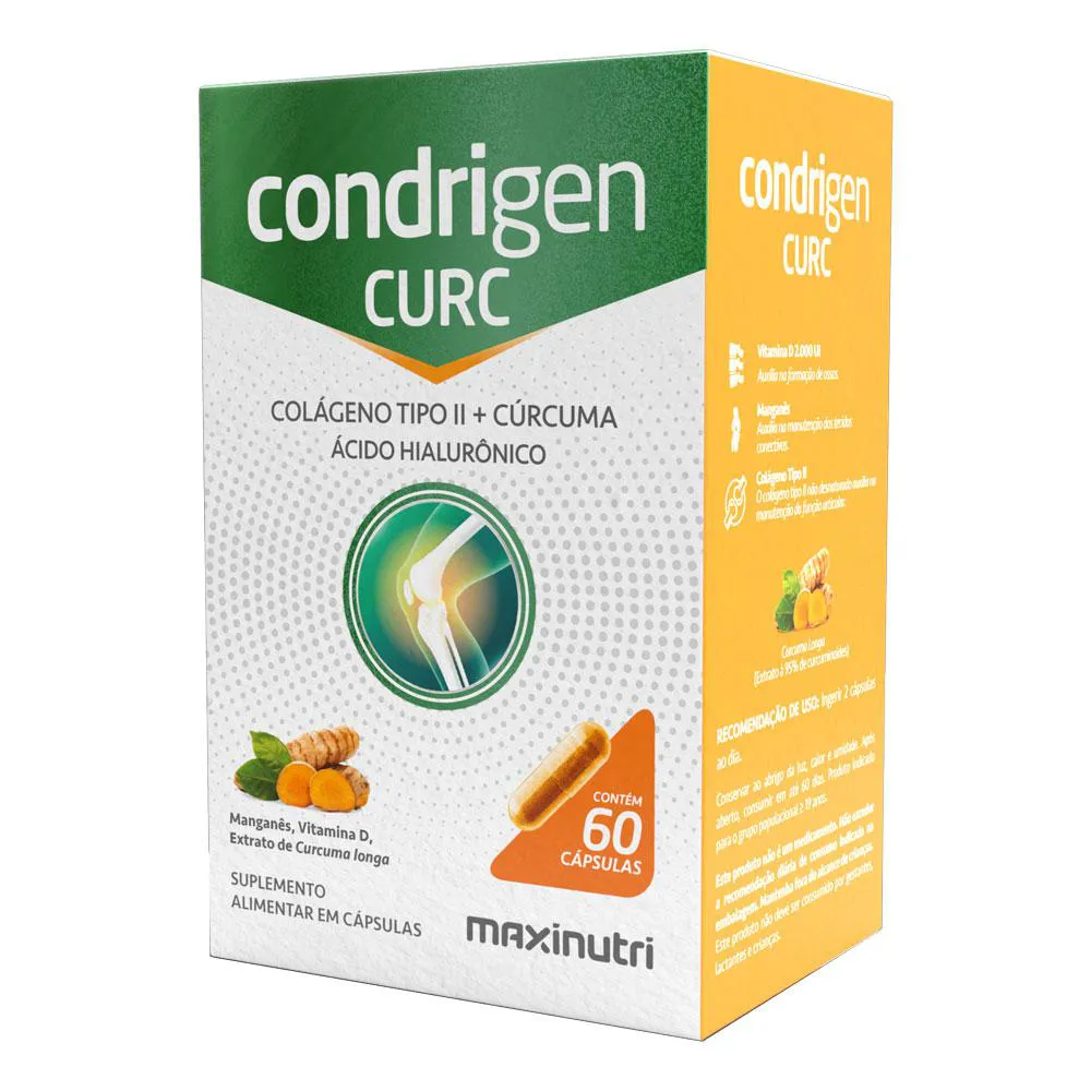 CONDRIGEN CURC COLáGENO TIPO 2 + CúRCUMA E ÁCIDO HIALURôNICO 60 CáPS MAXINUTRI