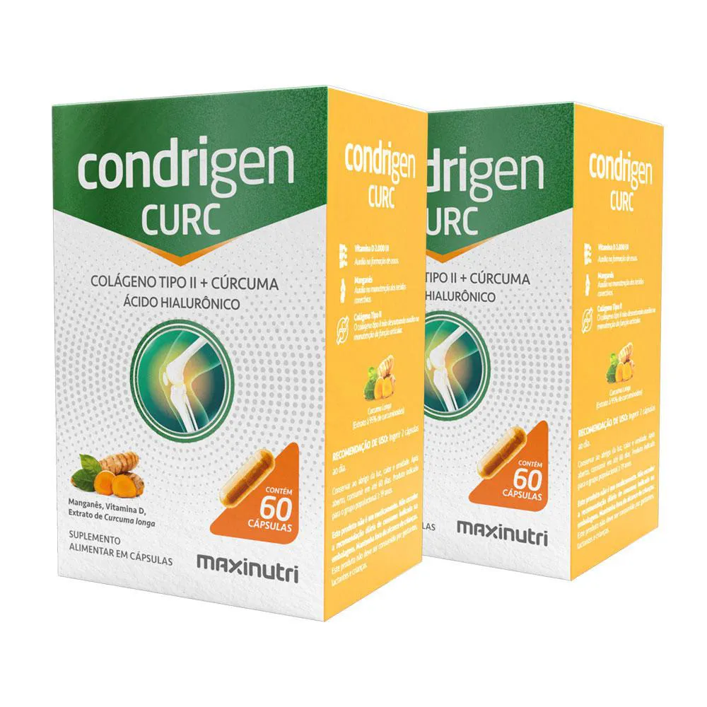 KIT 2 CONDRIGEN CURC COLáGENO TIPO 2 + CúRCUMA E ÁCIDO HIALURôNICO 60 CáPS MAXINUTRI