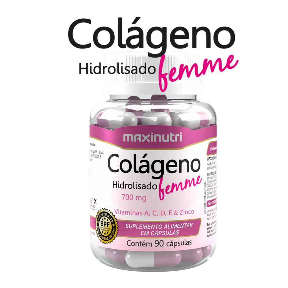COLáGENO HIDROLISADO FEMME VITAMINAS A-C-D E ZINCO 90 CáPSULAS MAXINUTRI