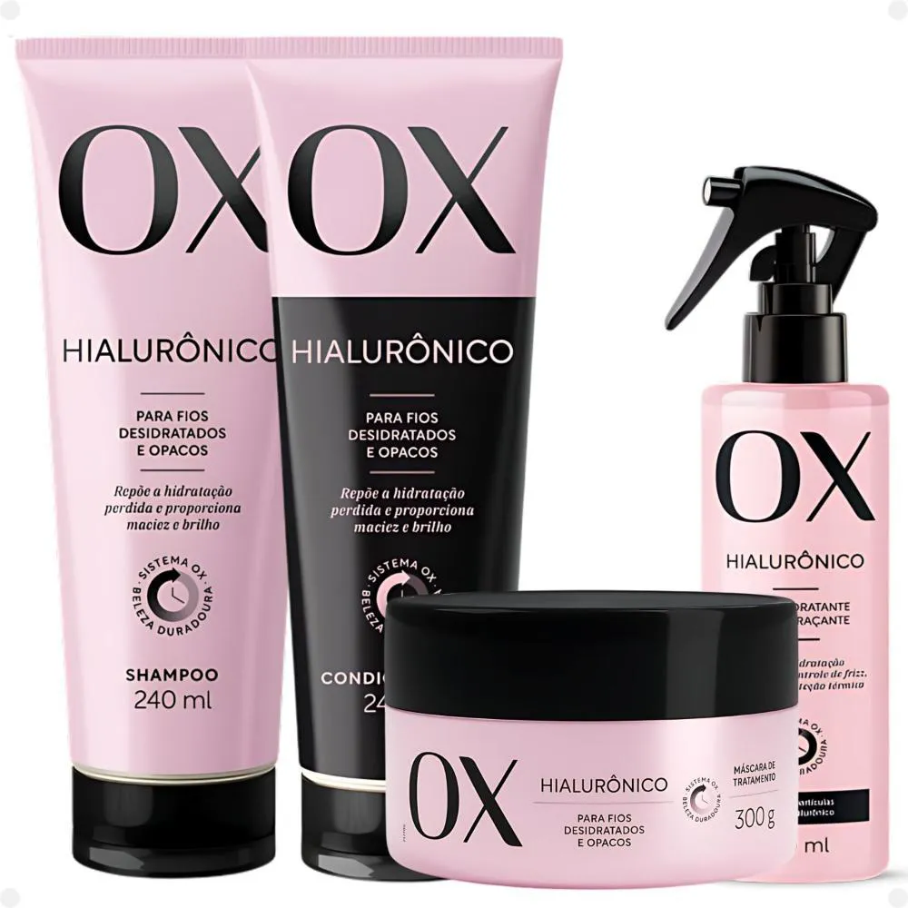 KIT OX HIALURôNICO: SHAMPOO, CONDICIONADOR, MáSCARA E SPRAY