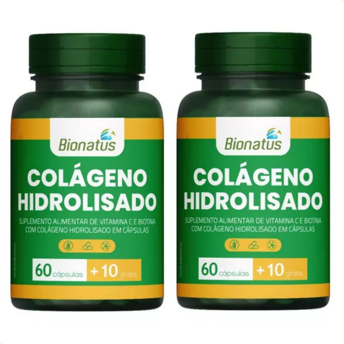 KIT COM 2 - COLáGENO HIDROLISADO BIONATUS COM 70 CáPSULAS CADA