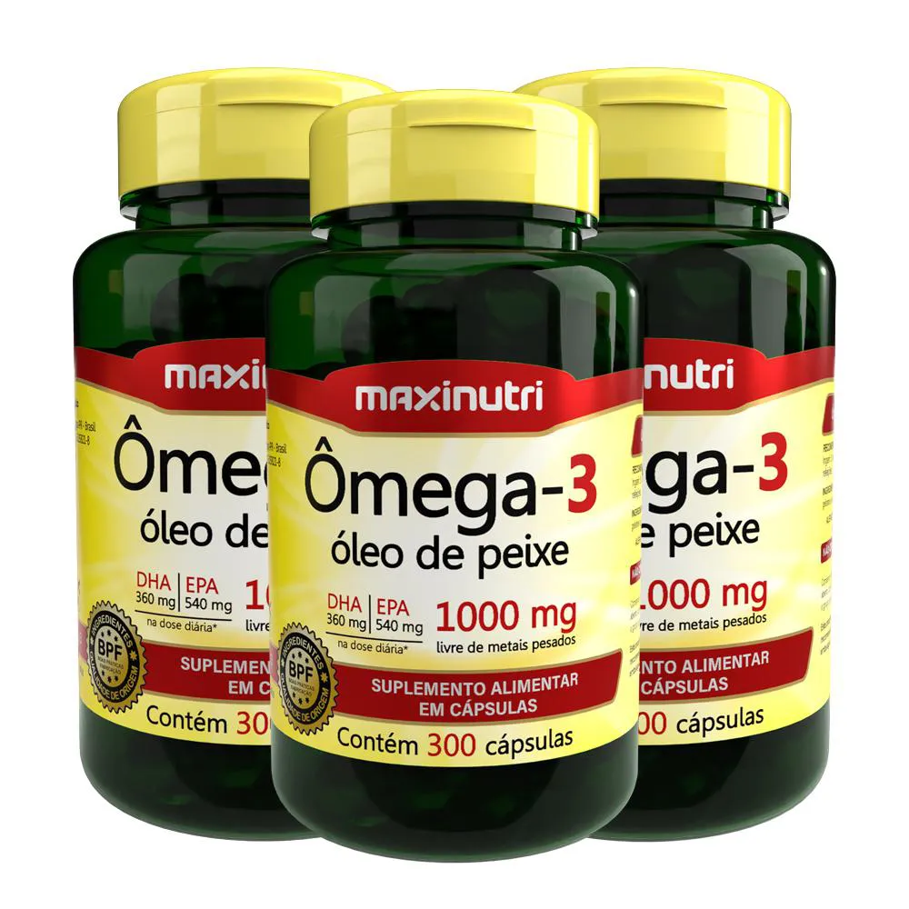 KIT 3 ÔMEGA 3 ÓLEO DE PEIXE 300 CáPSULAS 1000MG MAXINUTRI