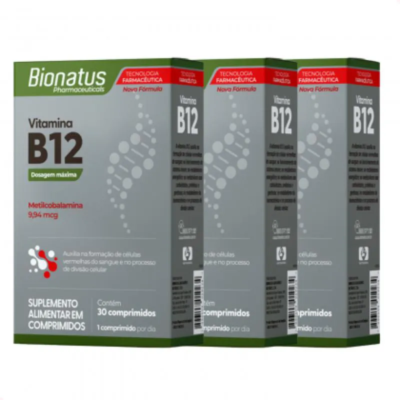 KIT COM 3 - VITAMINA B12 METILCOBALAMINA COM 30 COMPRIMIDOS CADA -  BIONATUS