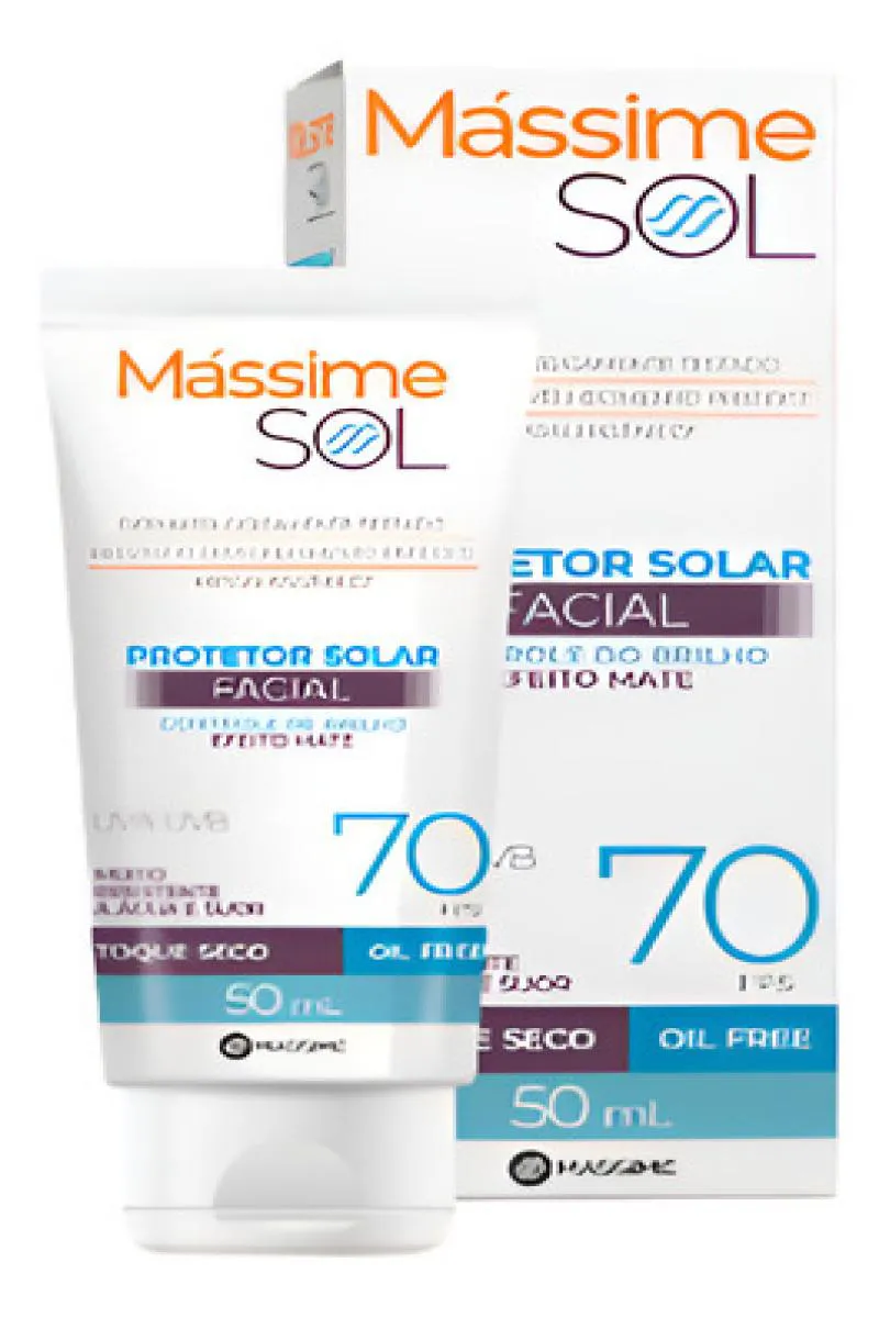 PROTETOR SOLAR FACIAL FPS 70 - ANTIOLEOSIDADE OIL FREE- 50ML - MáSSIME