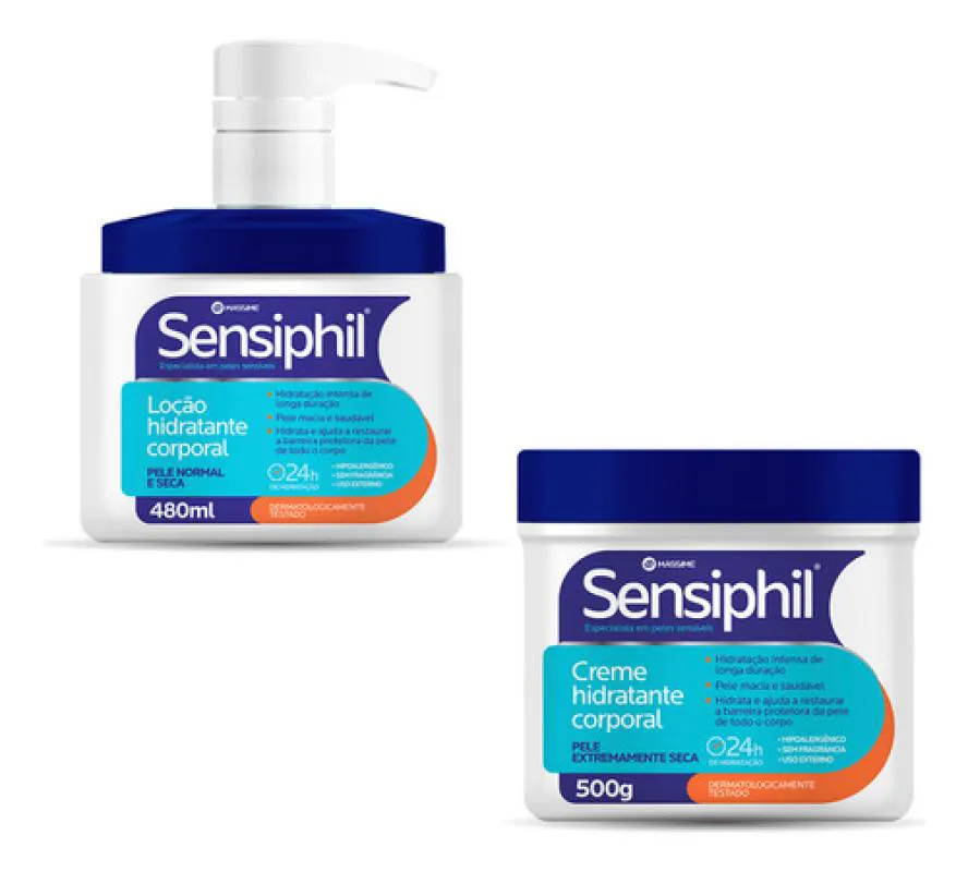 KIT CREME E LOçãO HIDRATANTE CORPORAL E FACIAL - SENSIPHIL - MáSSIME