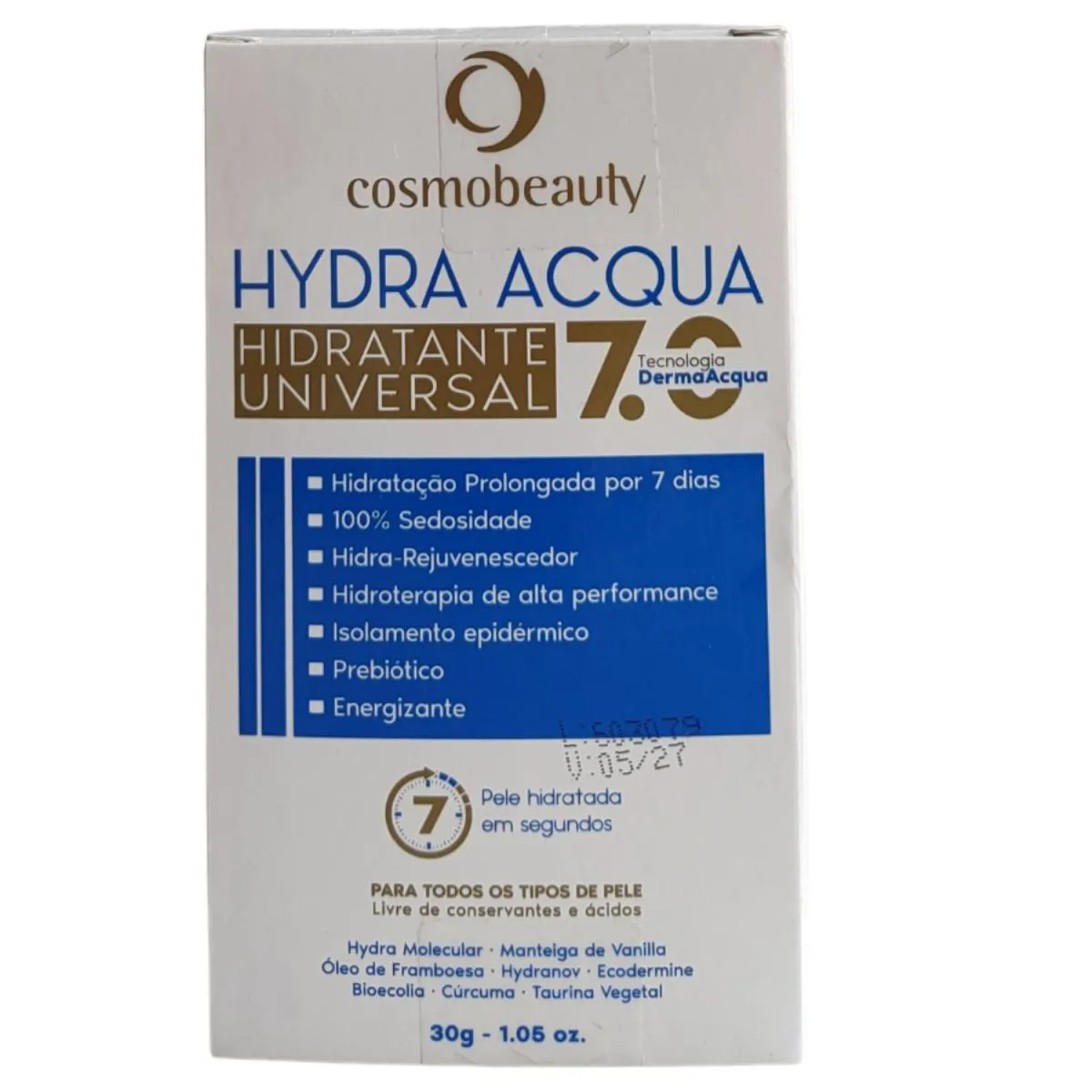 HYDRA ACQUA HIDRATANTE UNIVERSAL, COSMOBEAUTY, HIDRATAçãO PROLONGADA 30G