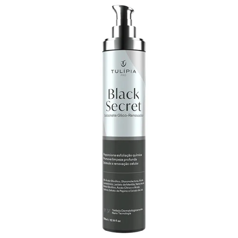 SABONETE GLICO RENOVADOR BLACK SECRET, TULIPIA, ESFOLIAçãO QUíMICA ÁCIDO GLICóLICO 300ML