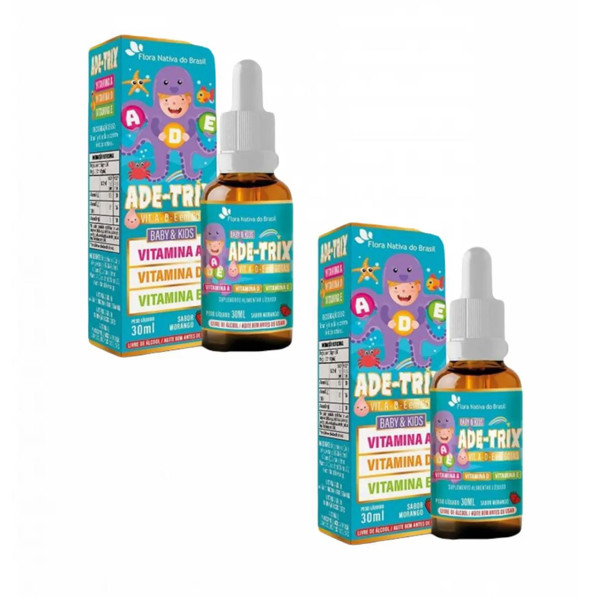 2X ADE- TRIX KIDS - VITAMINAS A- D- E- 30ML- SABOR MORANGO