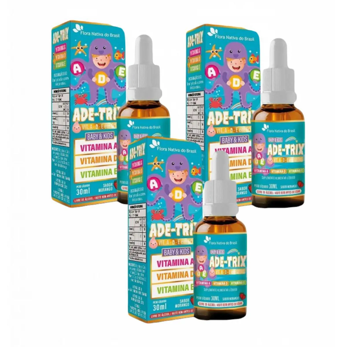 3X ADE- TRIX KIDS - VITAMINAS A- D- E- 30ML- SABOR MORANGO