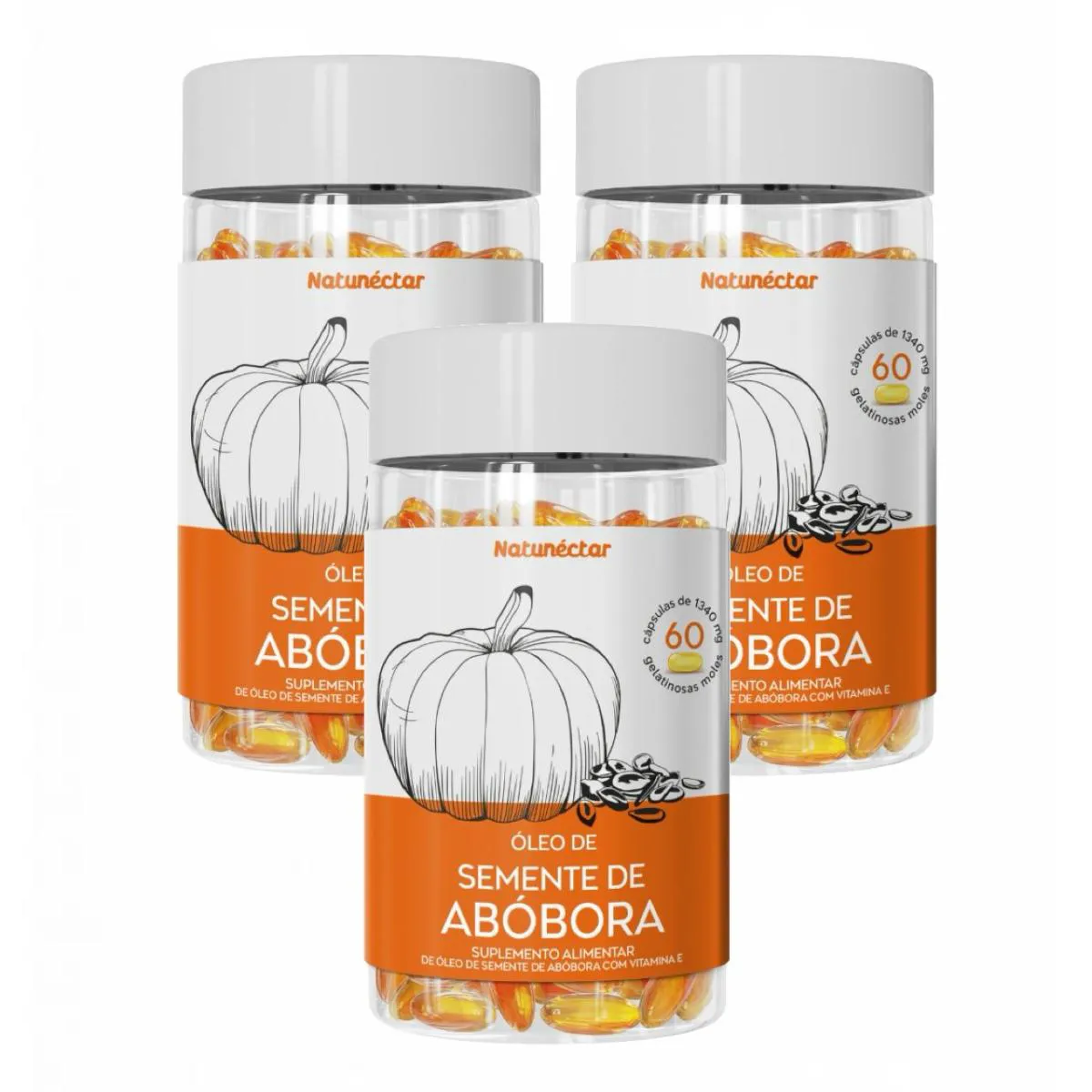 3X ÓLEO SEMENTE DE ABóBORA 1000MG- VITAMINA E- 60 CáPSULAS SEM Sabor