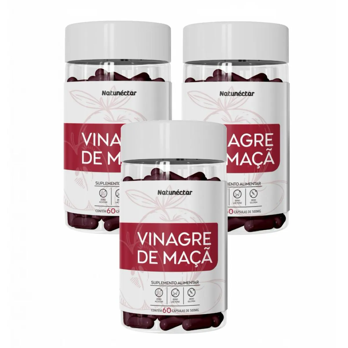 3X VINAGRE DE MAçã EM Pó -60 CáPSULAS - NATUNéCTAR SEM Sabor