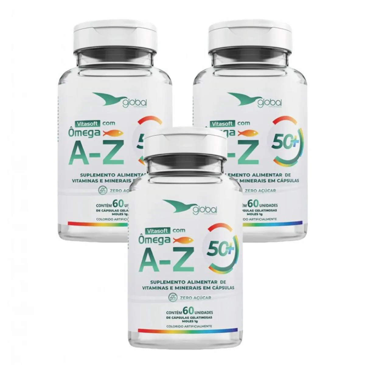 3X VITASOFT A- Z + ÔMEGA - POLIVITAMíNICO GLOBAL SUPLEMENTOS SEM Sabor