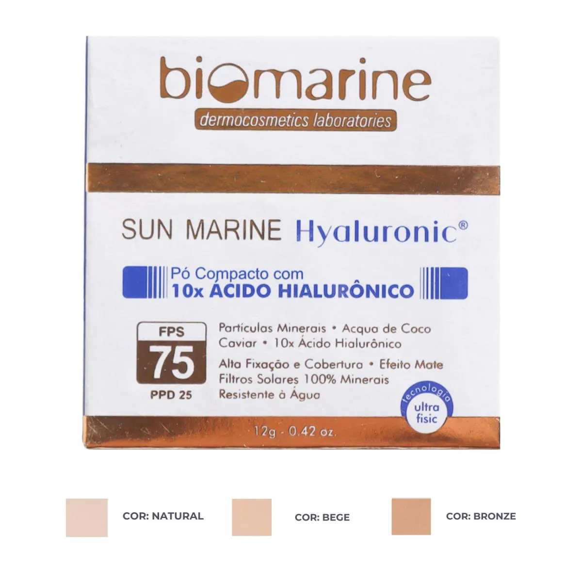 BIOMARINE Pó COMPACTO SUN MARINE HYALURONIC COM FPS 75 12G Natural