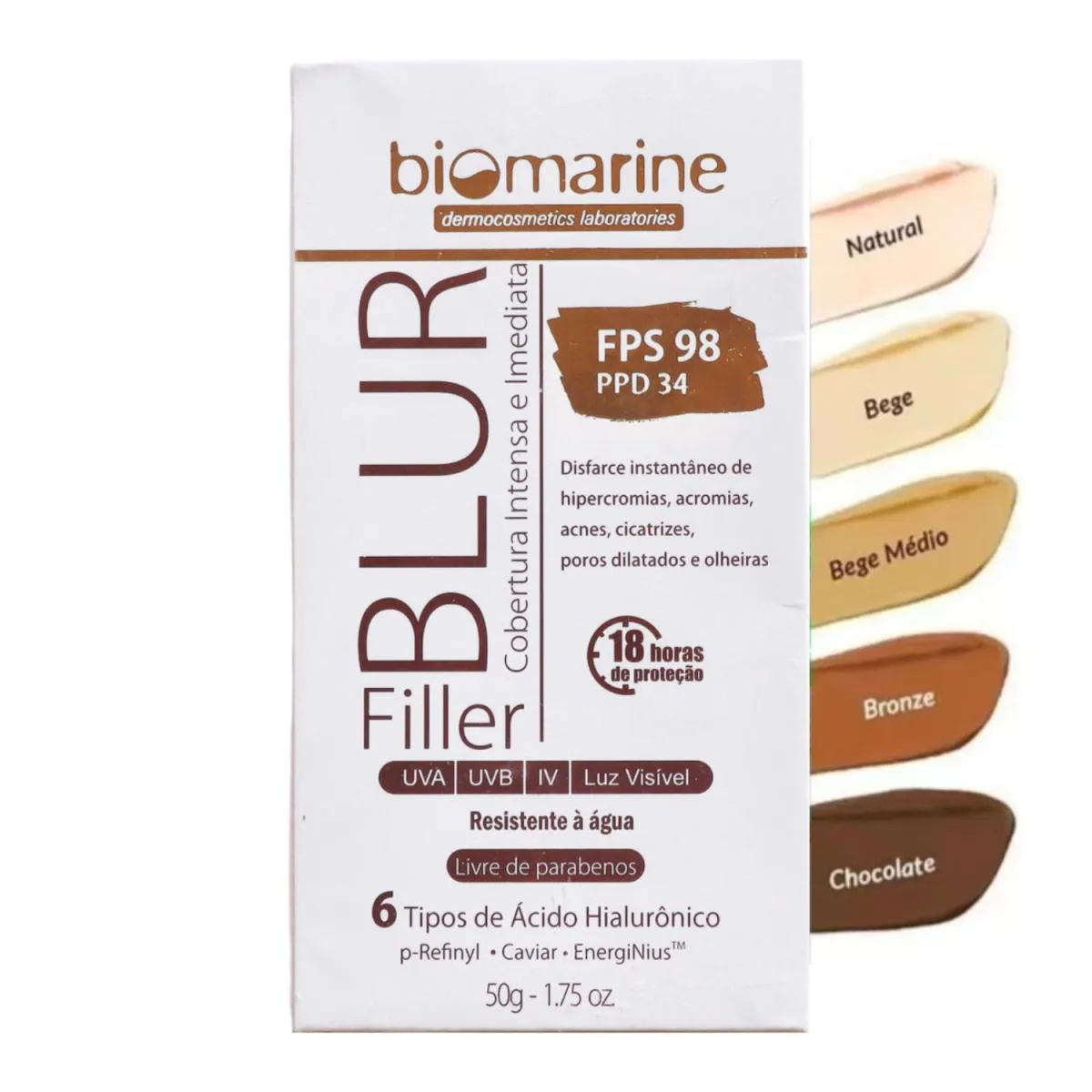 BIOMARINE PROTETOR SOLAR BLUR FILLER FPS 98 6X ÁCIDO HIALURôNICO 50ML Natural