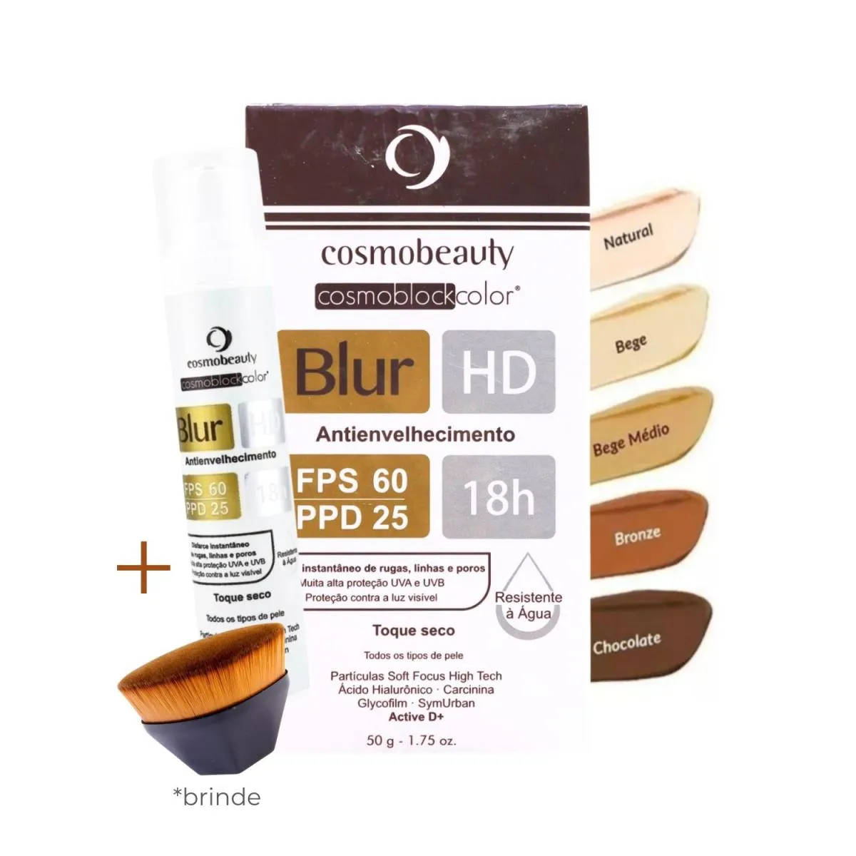 COSMOBEAUTY FILTRO SOLAR BLUR HD BRONZE FPS 60 + PINCEL BRINDE