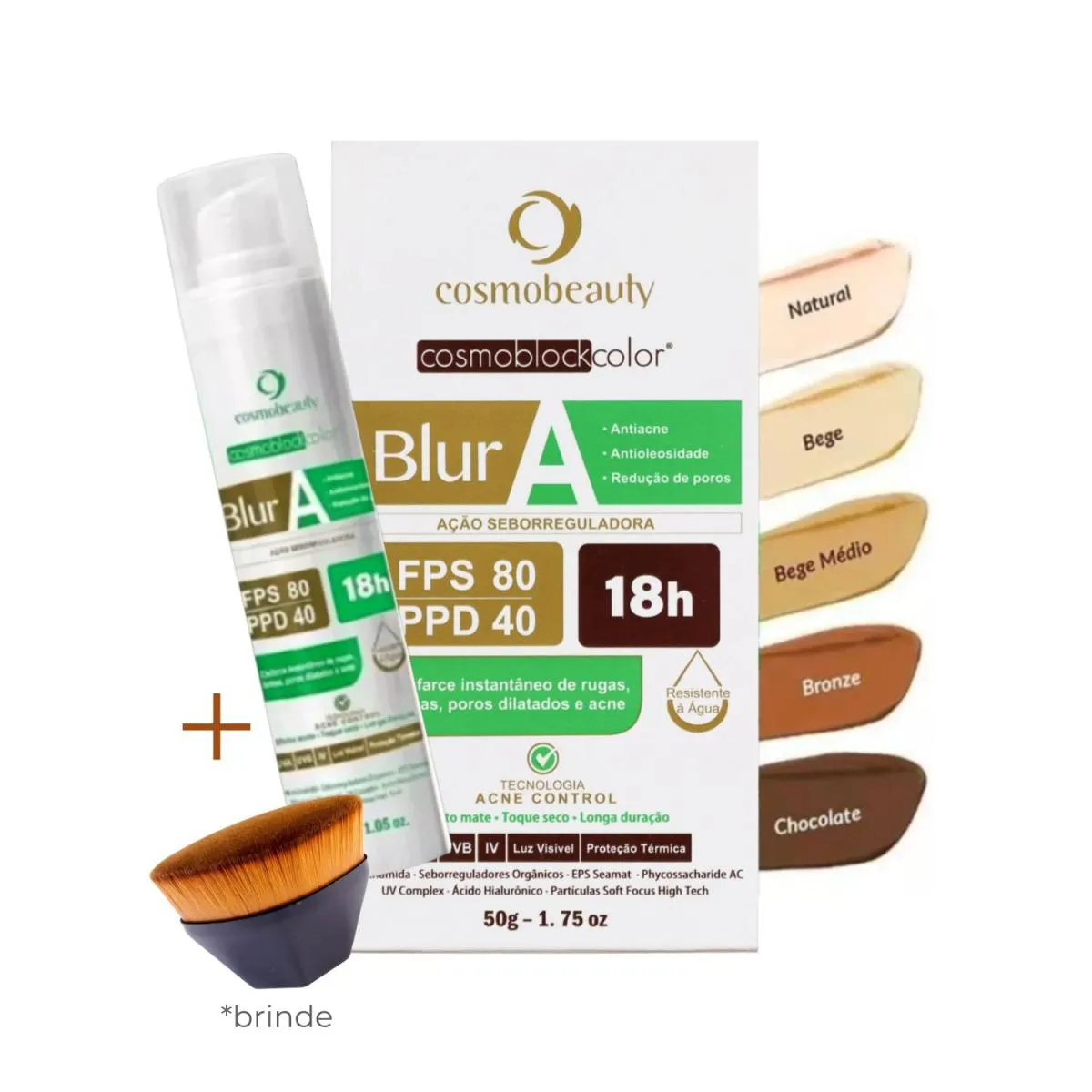 COSMOBEAUTY FILTRO SOLAR BLUR A BEGE MEDIO FPS 80 + PINCEL BRINDE