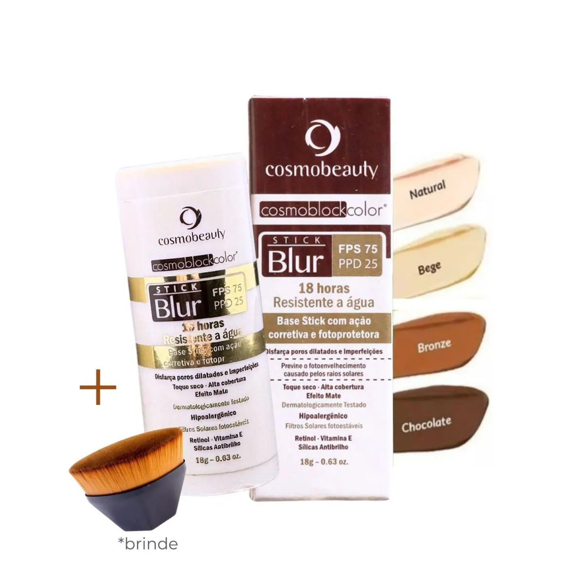COSMOBEAUTY STICK BLUR BASTãO BRONZE FPS 75 + PINCEL BRINDE