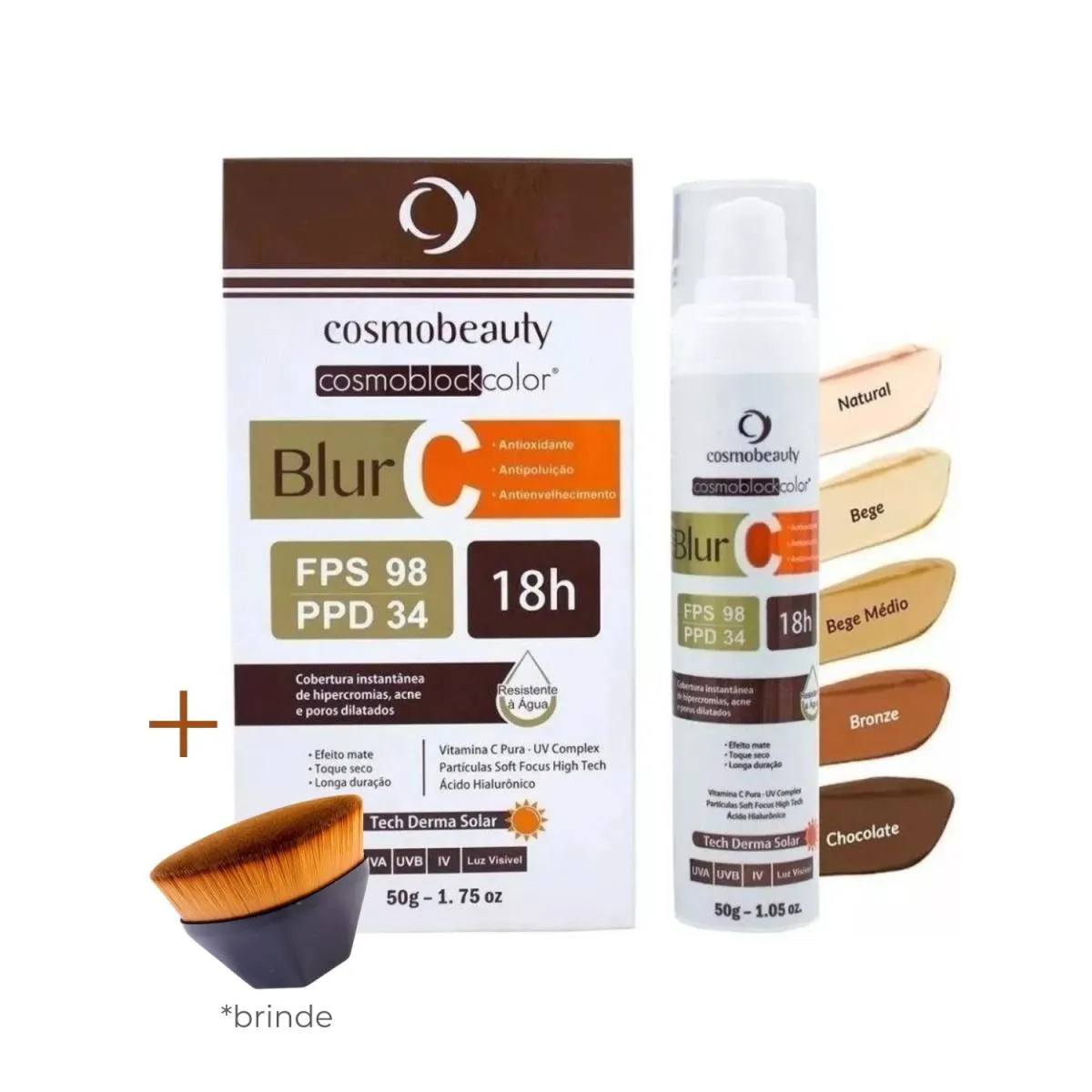 COSMOBEAUTY FILTRO SOLAR BLUR C CHOCOLATE FPS 98 + PINCEL BRINDE