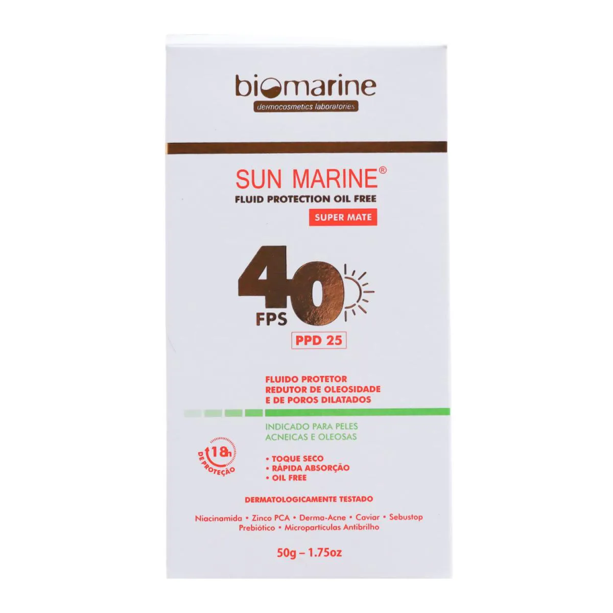 BIOMARINE SUN MARINE FILTRO SOLAR FPS 40 PELES ACNE 18H 50G
