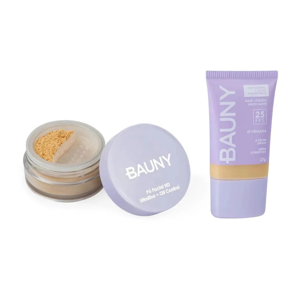 Kit Bauny Pó Solto Facial 9G/15G Cor020+Base Matte Cor020