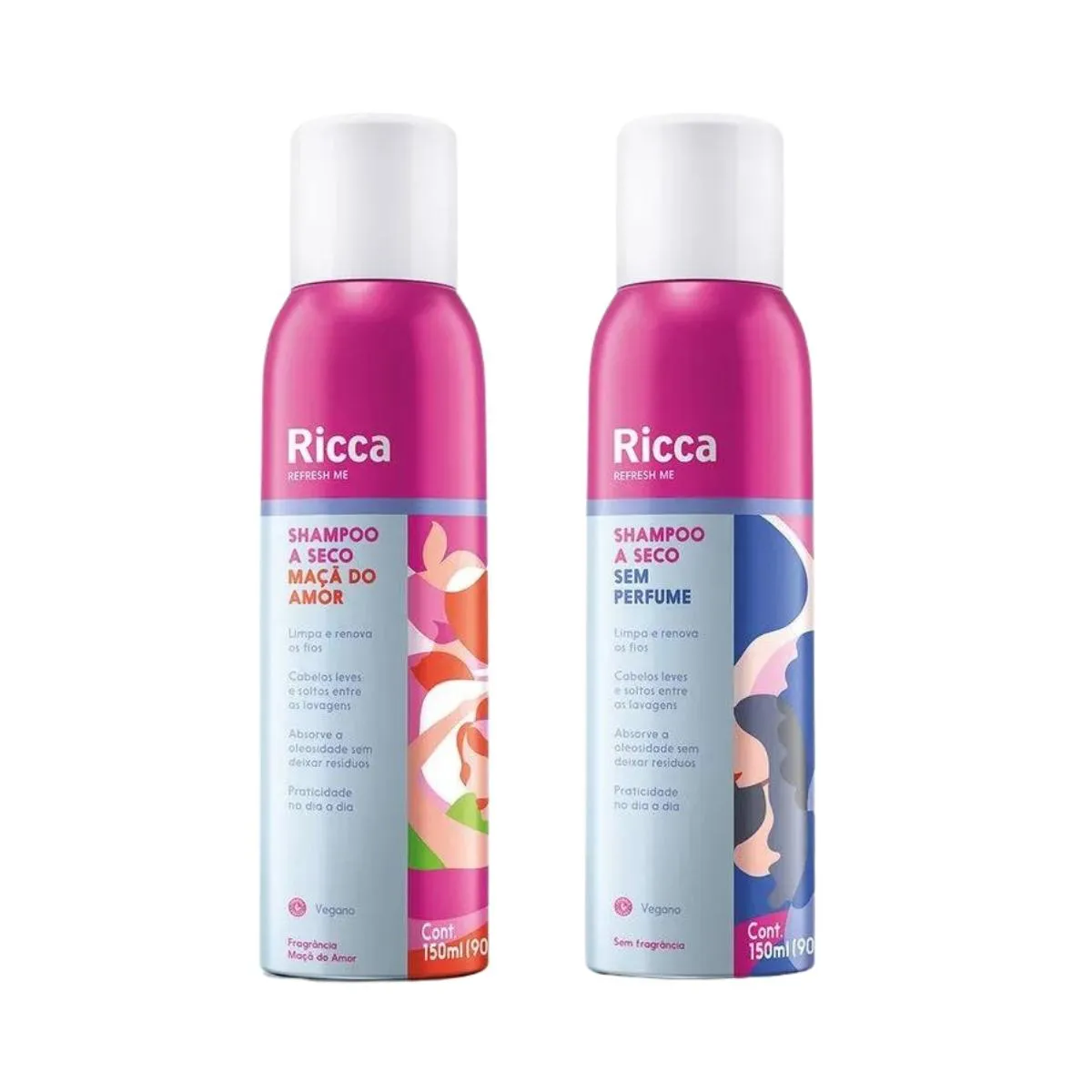 KIT RICCA SHAMPOO A SECO SEM PERFUME + SHAMPOO A SECO MAçA DO AMOR
