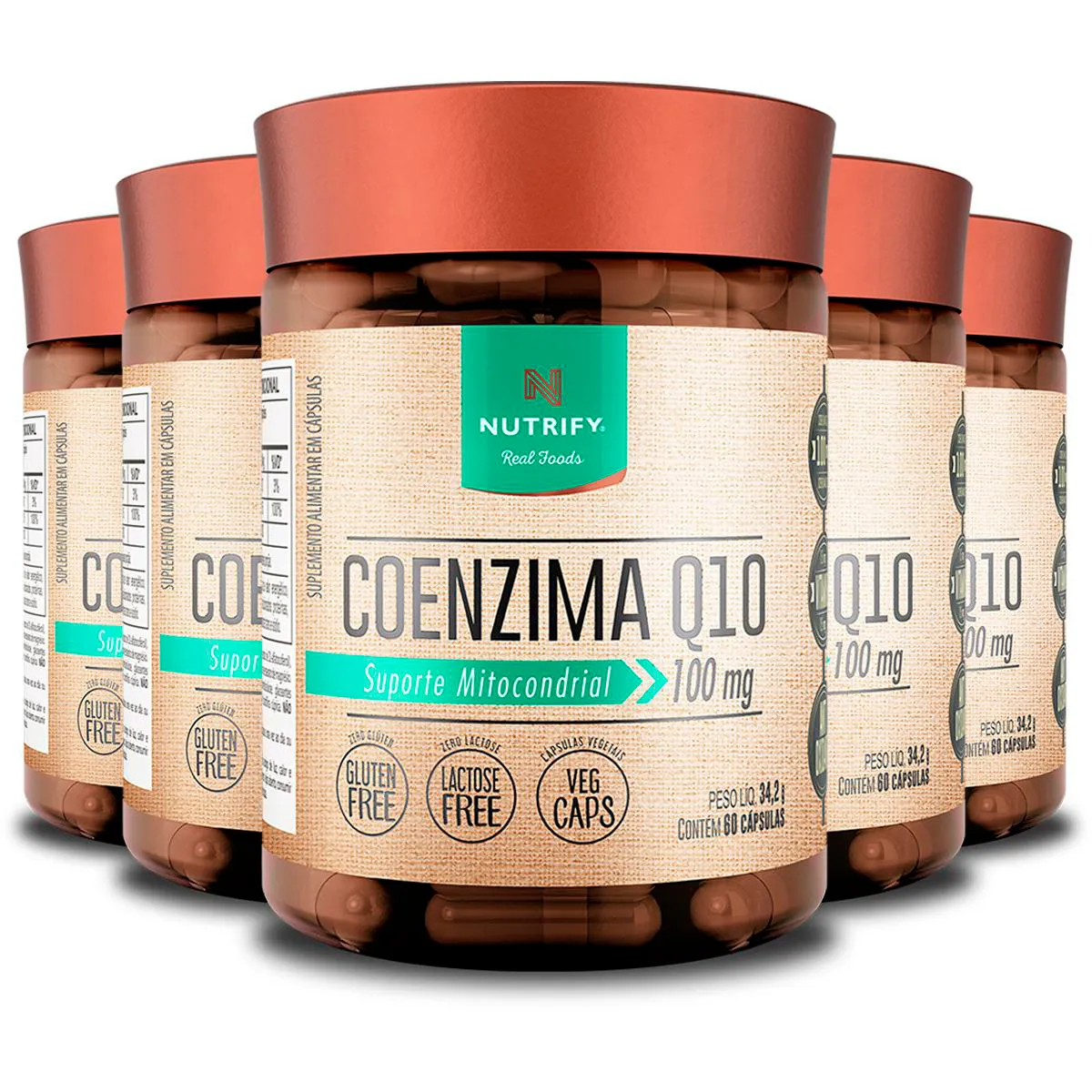 Kit 5 Coenzima Q10 Nutrify com Vitamina E 60 Cápsulas