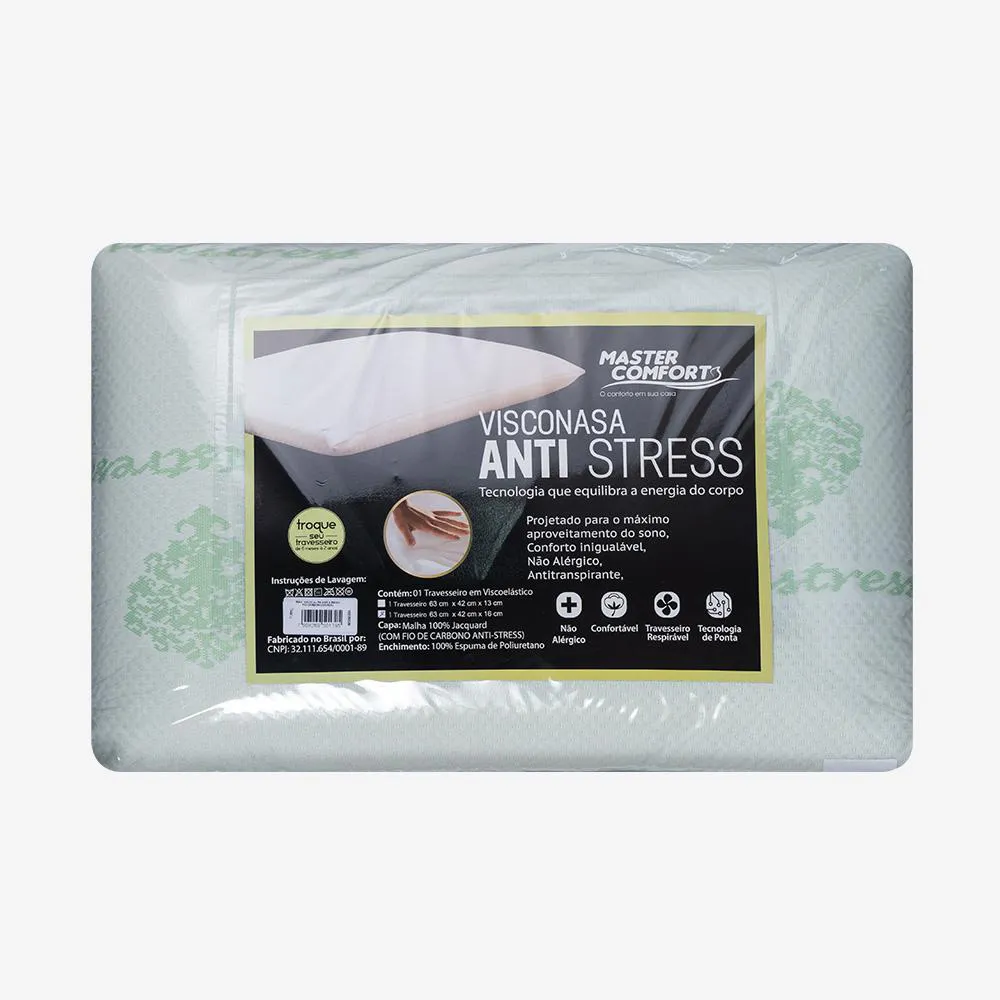 TRAVESSEIRO VISCO ANTI-STRESS SEM FIO 16CM CARBONO VERDE - MASTER COMFORT