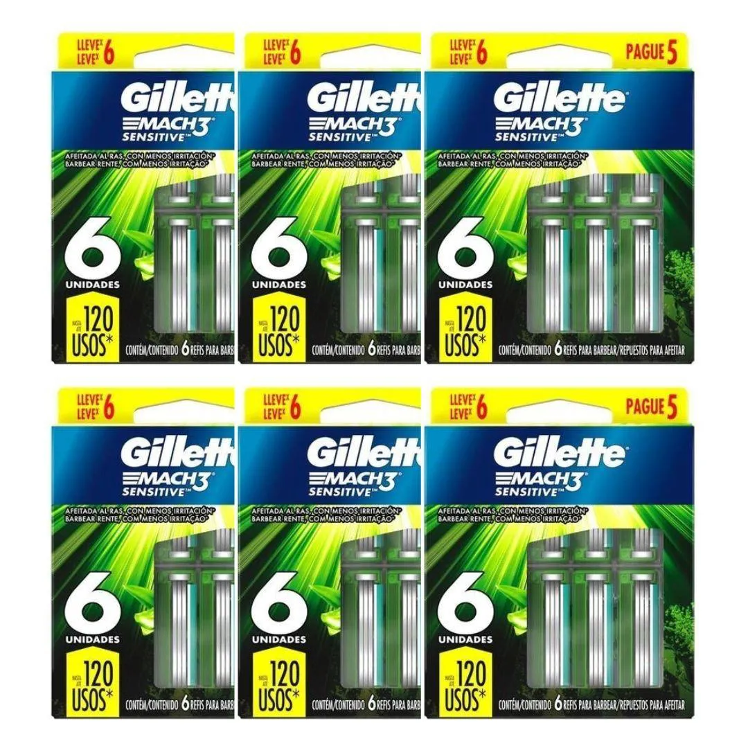 KIT 6X CARGA GILLETTE MACH3 SENSITIVE C/6 UNIDADES -GILLETTE