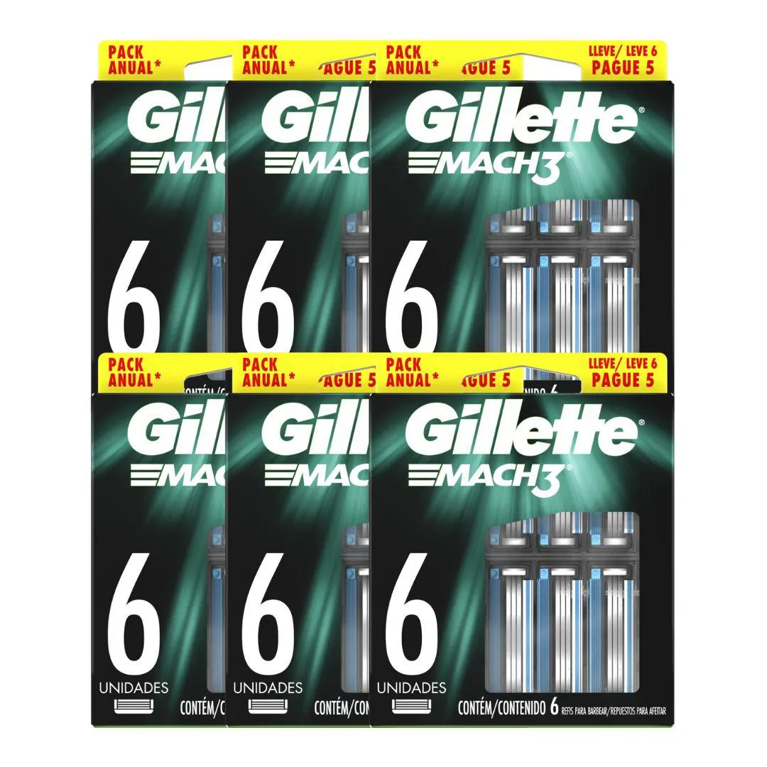 KIT 6X CARGA GILLETTE MACH3 C/6 UNIDADES - GILLETTE