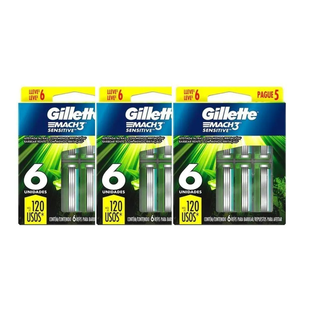 KIT 3X CARGA GILLETTE MACH3 SENSITIVE C/6 UNIDADES -GILLETTE