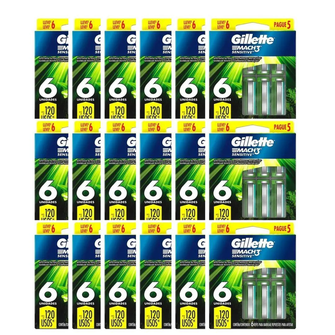 KIT 18X CARGA GILLETTE MACH3 SENSITIVE C/6 UNIDADES -GILLETTE