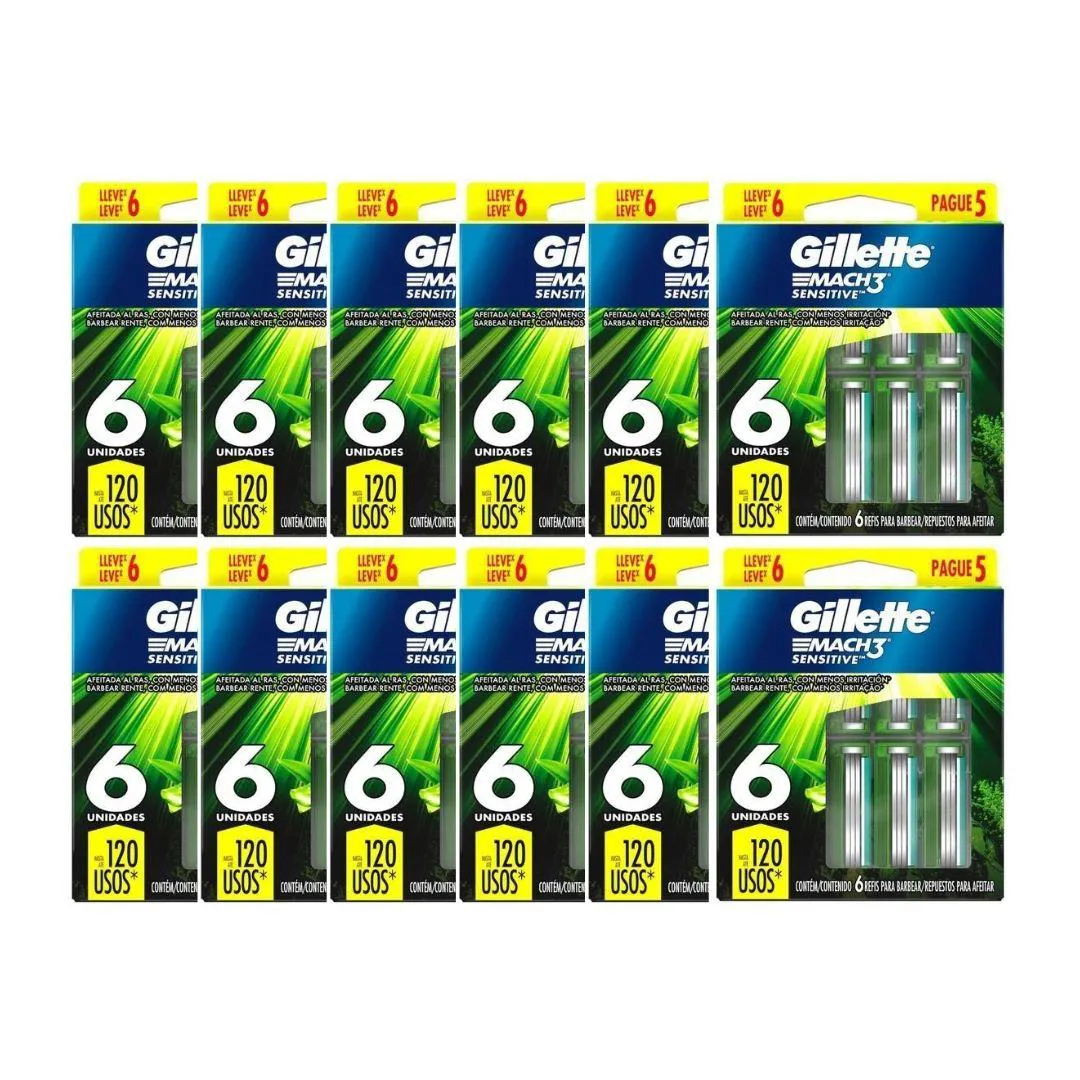 KIT 12X CARGA GILLETTE MACH3 SENSITIVE C/6 UNIDADES -GILLETTE