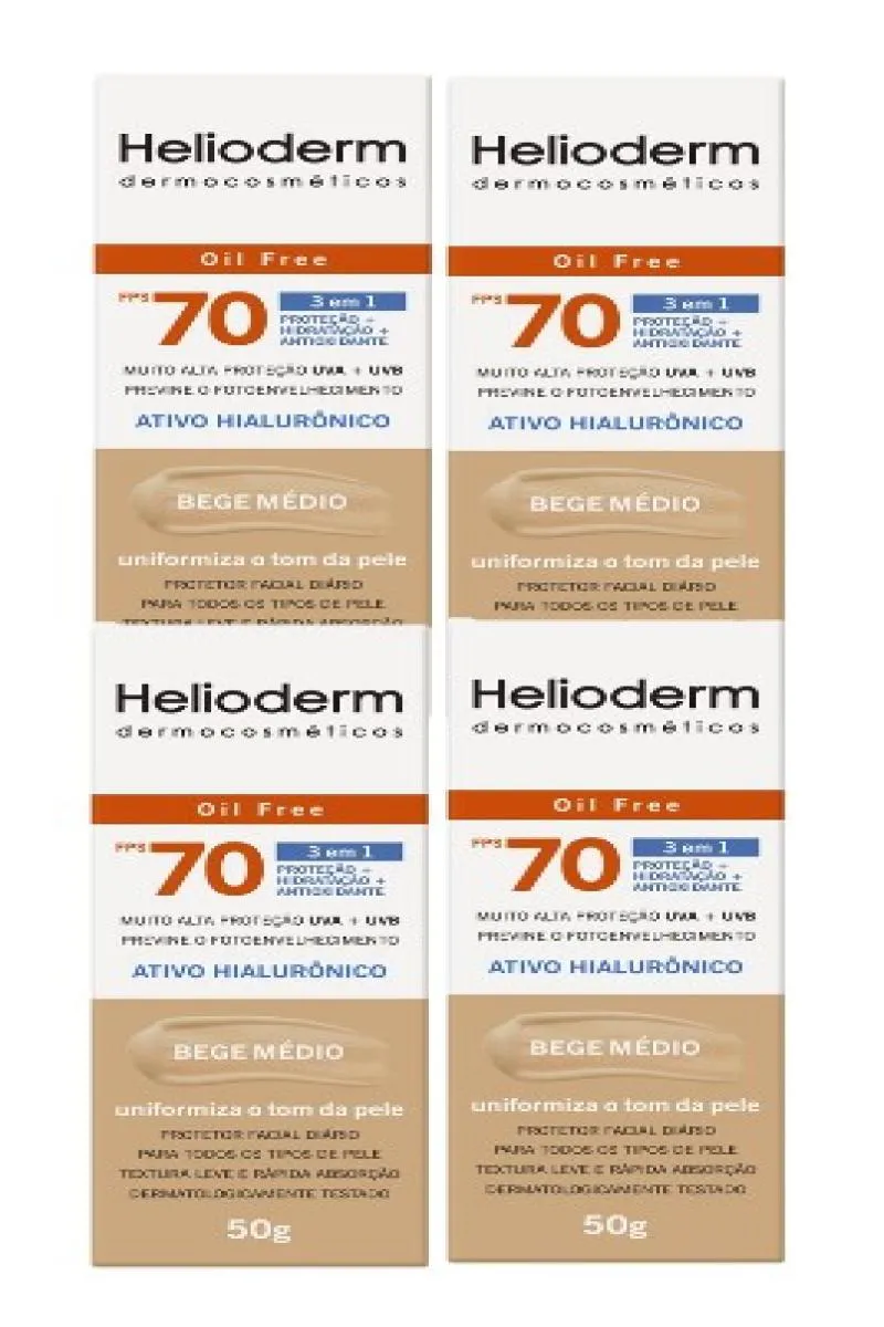 KIT 4X PROTETOR SOLAR HELIODERM FACIAL FPS50 OIL FREE 50G COR MéDIO