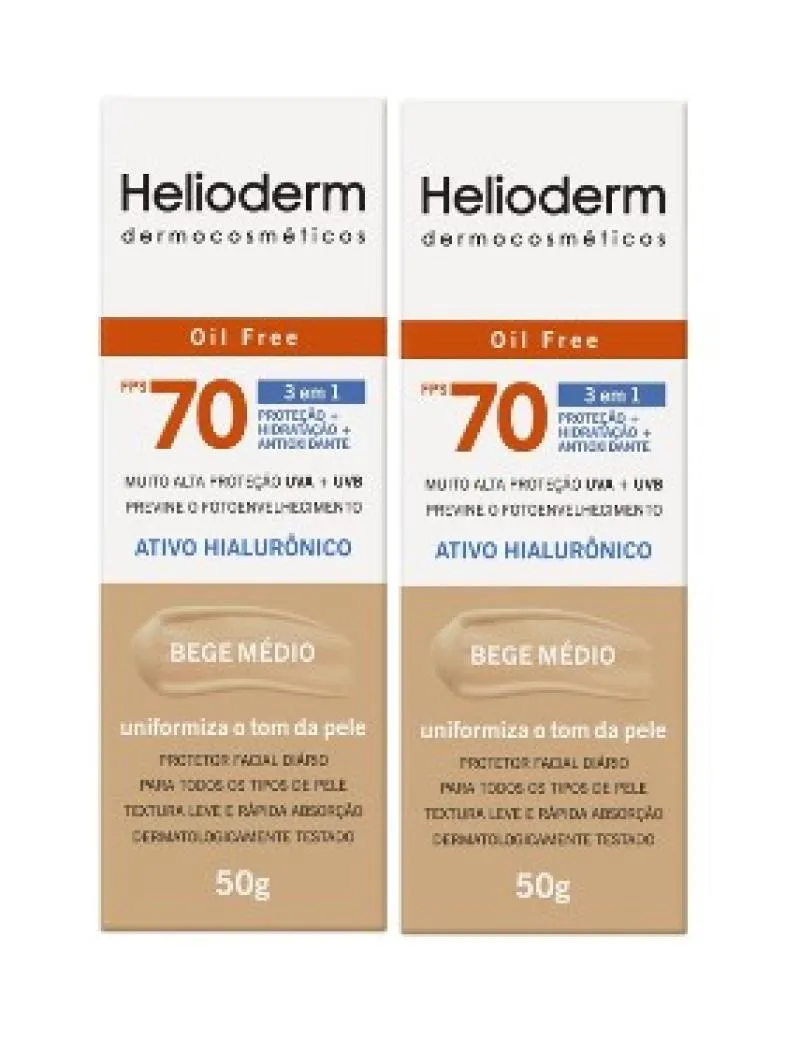 KIT 2X PROTETOR SOLAR HELIODERM FACIAL FPS50 OIL FREE 50G COR MéDIO