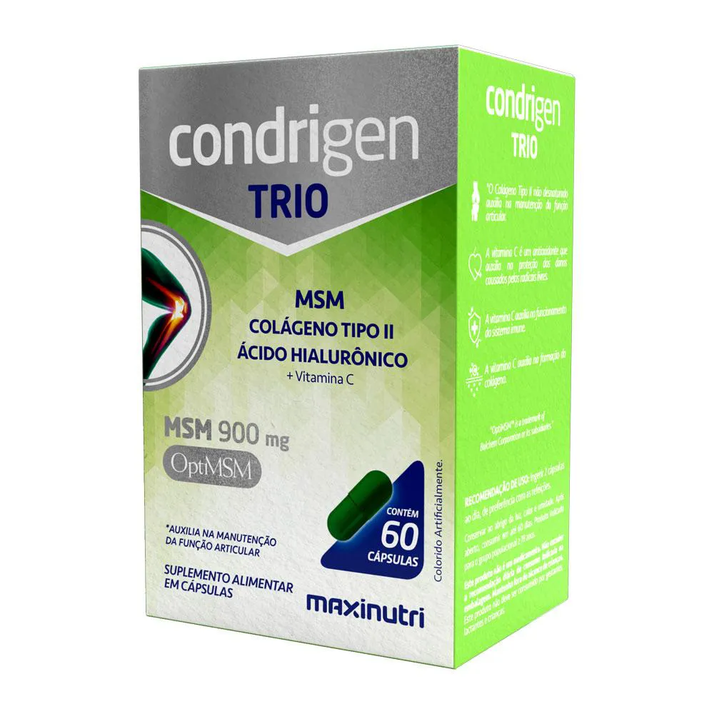 CONDRIGEN TRIO MSM COLáGENO TIPO 2 + ÁCIDO HIALURôNICO VITAMINA C 60 CáPS MAXINUTRI